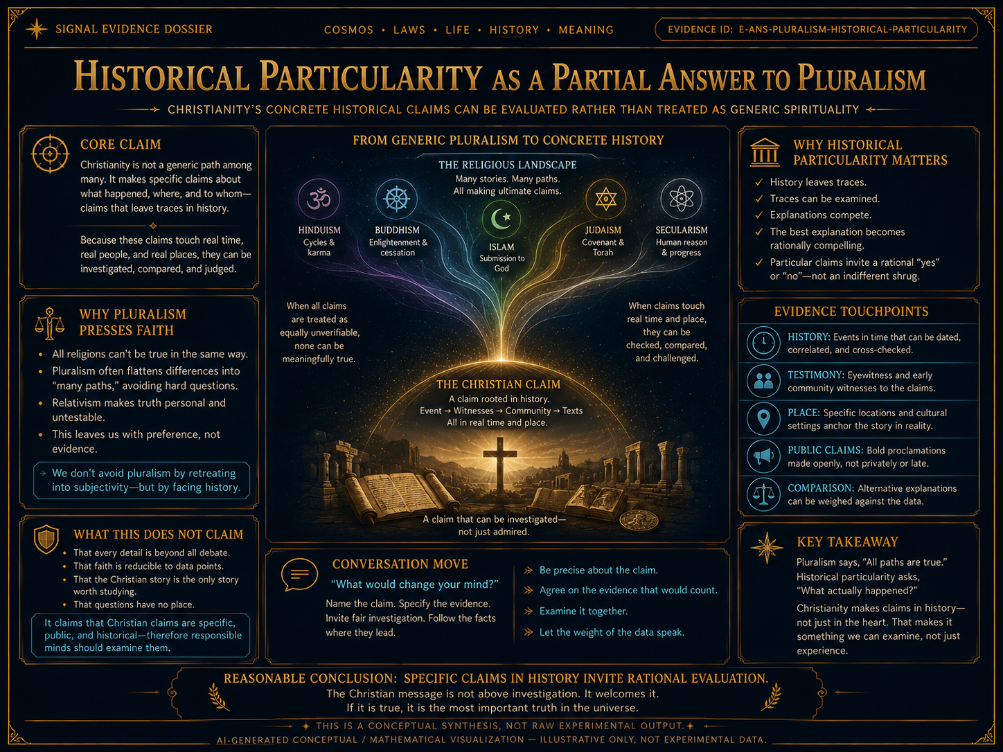 AI-generated comparative visualization for Historical particularity as a partial answer to pluralism. Illustrative only, not experimental data.