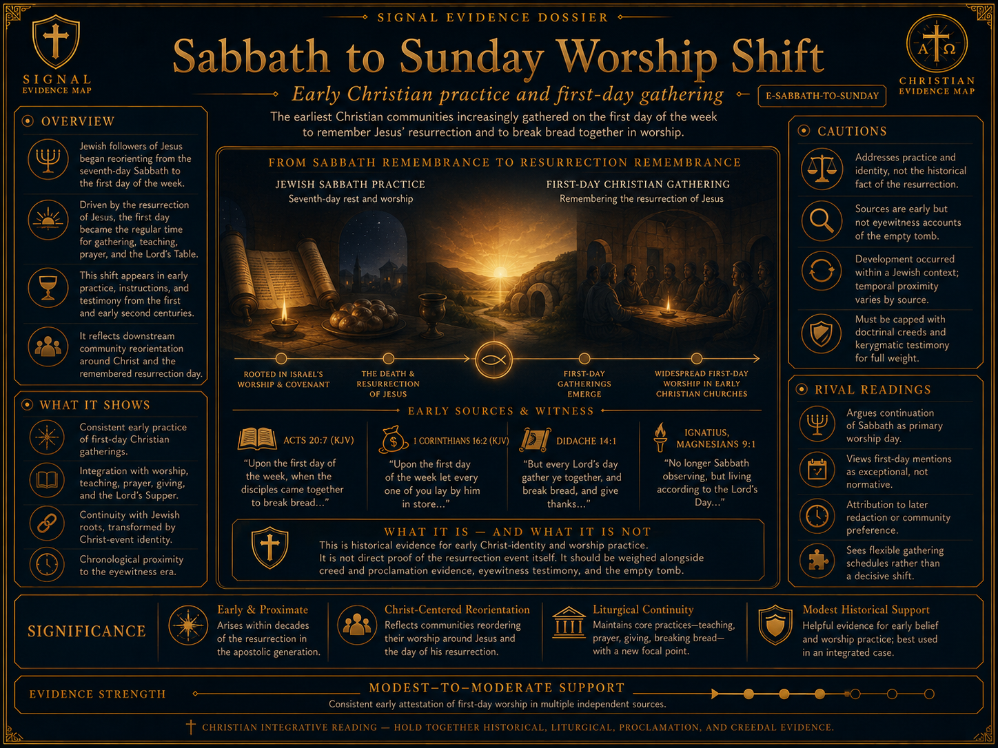 Sabbath To Sunday Worship Transition visual overview for Sabbath to Sunday Worship Shift. AI-generated historical / canonical visualization - illustrative only, not a facsimile. Verify details against primary sources and scholarly studies.